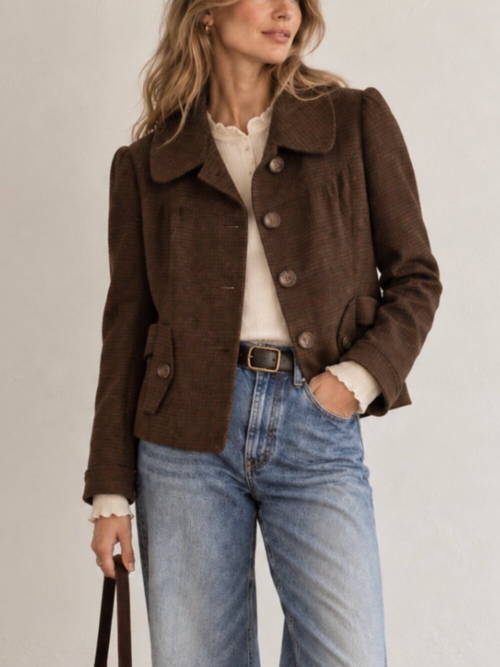 Vintage New York Houndstooth Tweed Jacket Brown M